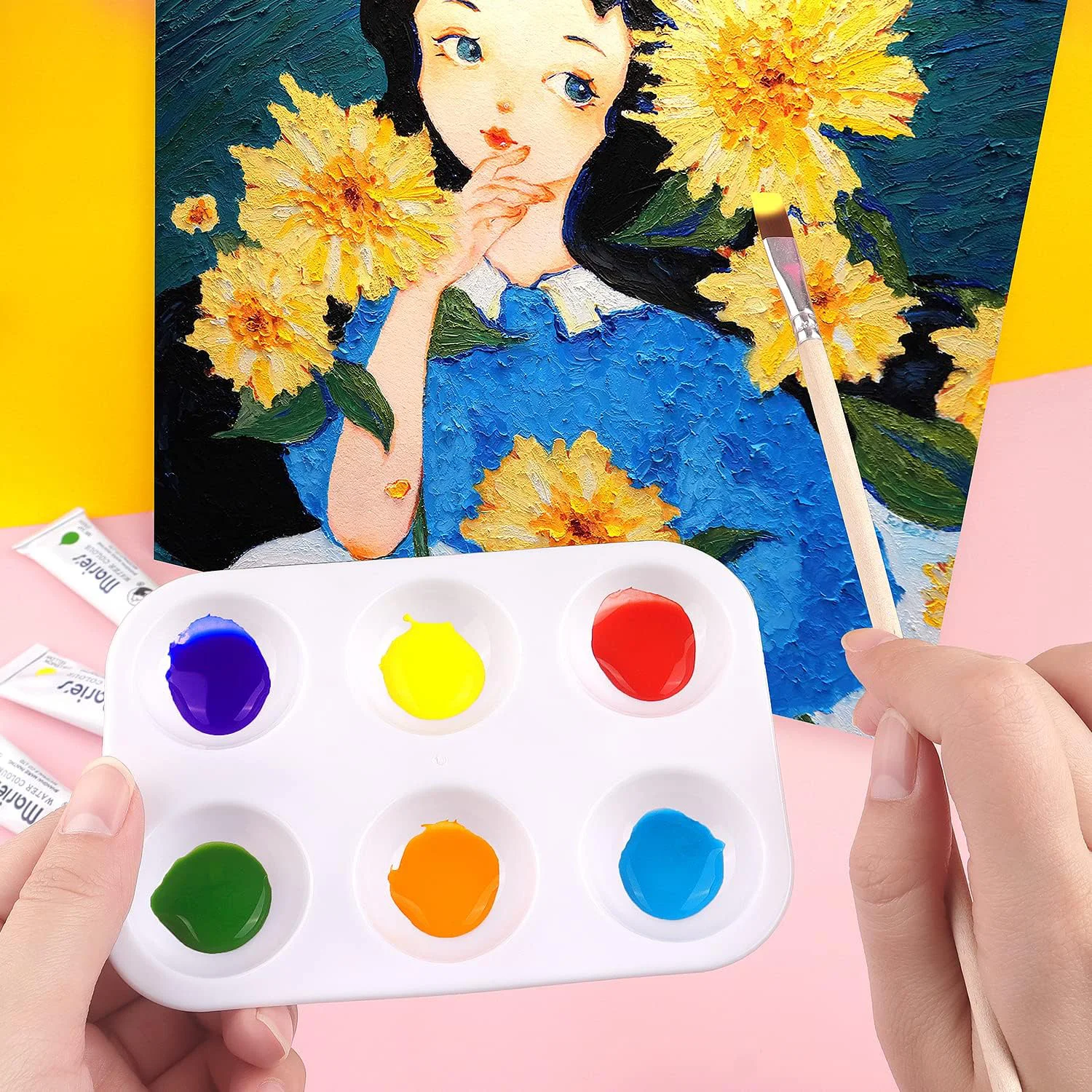 White Plastic Paint Tray Palette Watercolor Ceramic Color Mixing Palette For Painting Party DIY Craft Art Painting Painting Tray 4