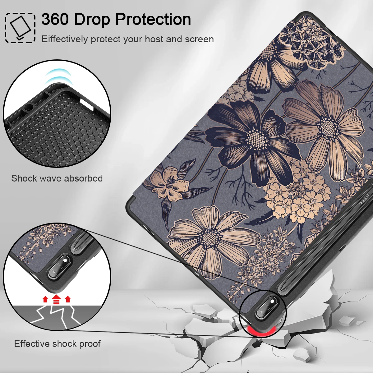 Capa Flor para Samsung Galaxy Tab s9 Plus 12.4 12.4 Sm-x810 X816 X818 Trifold Suporte de Couro Tampa Traseira Macia Caixa Automática - Imagem 5