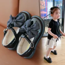 

Children Leather Shoes for Girls Toddlers Kids Flats Black T-strap Shoes with Ribbon Bow-knot Fashion Princess Sweet Cute 23-33