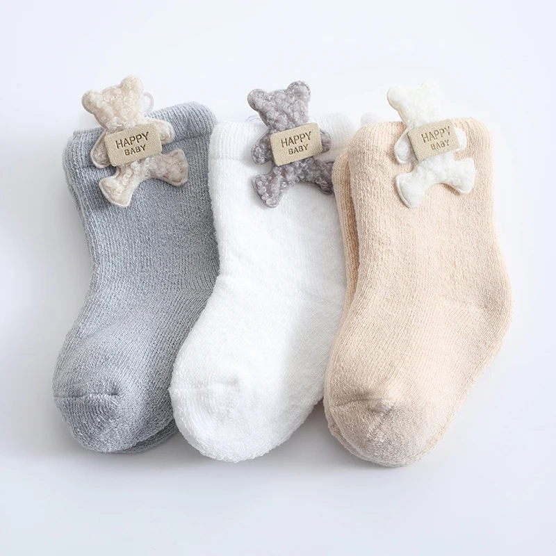 Cotton Socks Kids Socks Baby Socks Cartoon Socks 1 Pairs Baby Socks Warm Winter Cute Cartoon Bear Soft Newborn Baby Girl Boy Thicken Terry Socks Floor Sock Infant