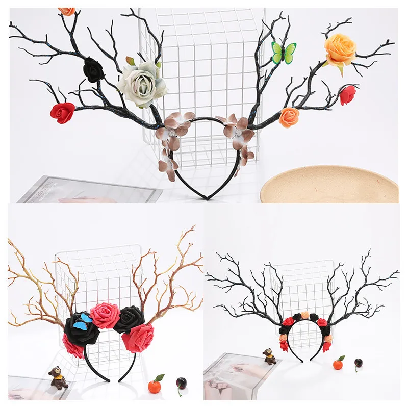 

Ladies Gothic Branch Flower Headband Halloween Christmas Antlers Xmas Costume Hairband Photo Props Cosplay Head Dress