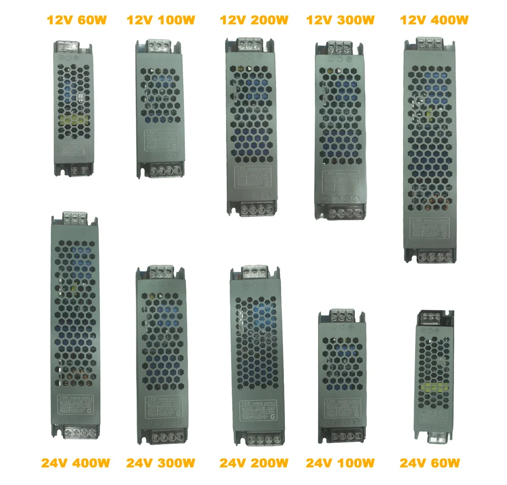 AC/DC LED 전원 공급 장치, 60W 100W 200W 300W 400W 12V 24V 컨버터, LED 스트립 라이트 드라이버, 알루미늄 220V 전원 변압기