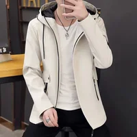 New Trench Coat Men's 2022 Solid Color Hooded Jacket Young and Middle-Aged Korean Version of Slim Jacket Casual Long Top Parkas - Image 4