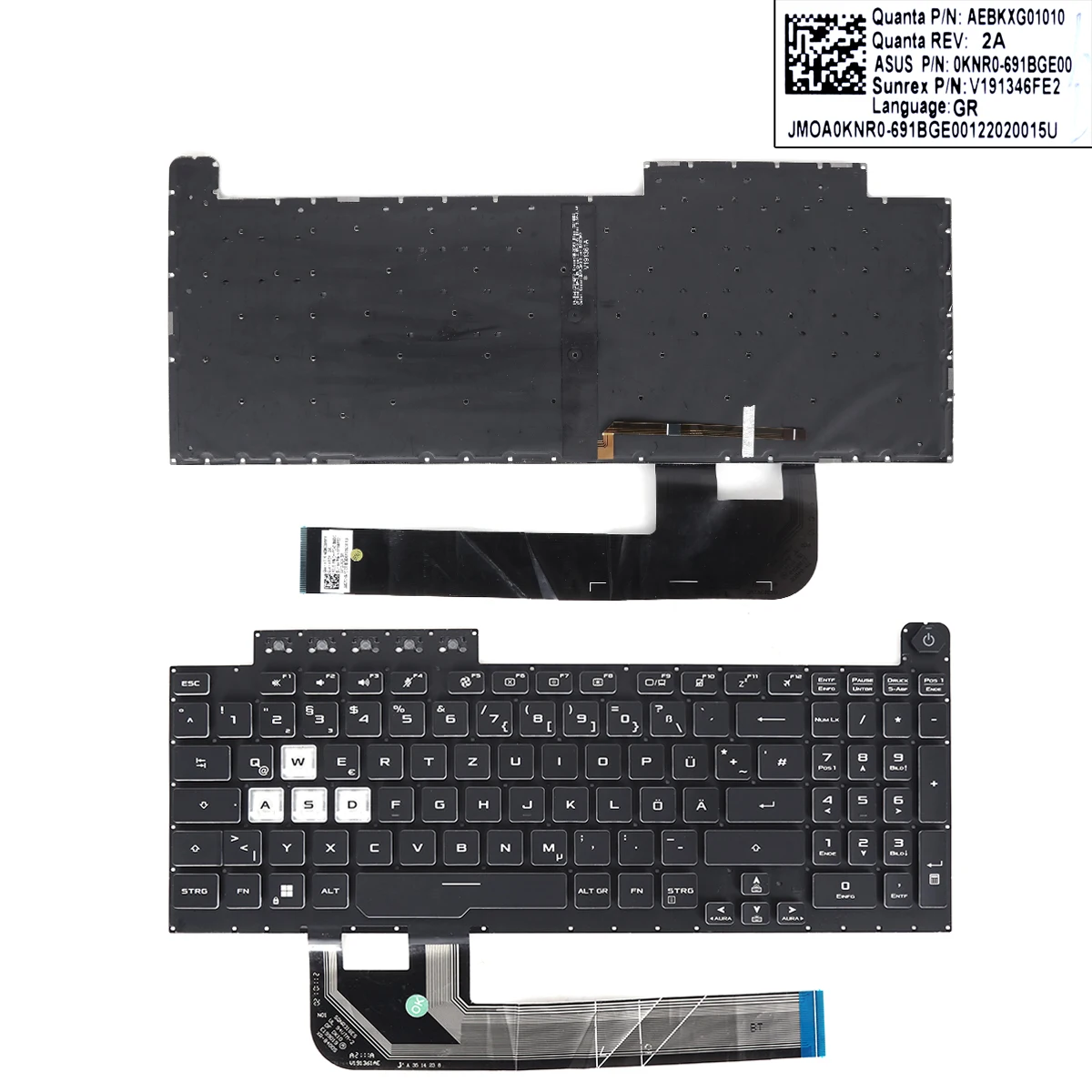Tastiera Per Laptop Gr Per Asus Tuf Gaming F15 Fx506 Fa506 Fa506Q Fx506L Fa506U Nera Con Retroilluminazione