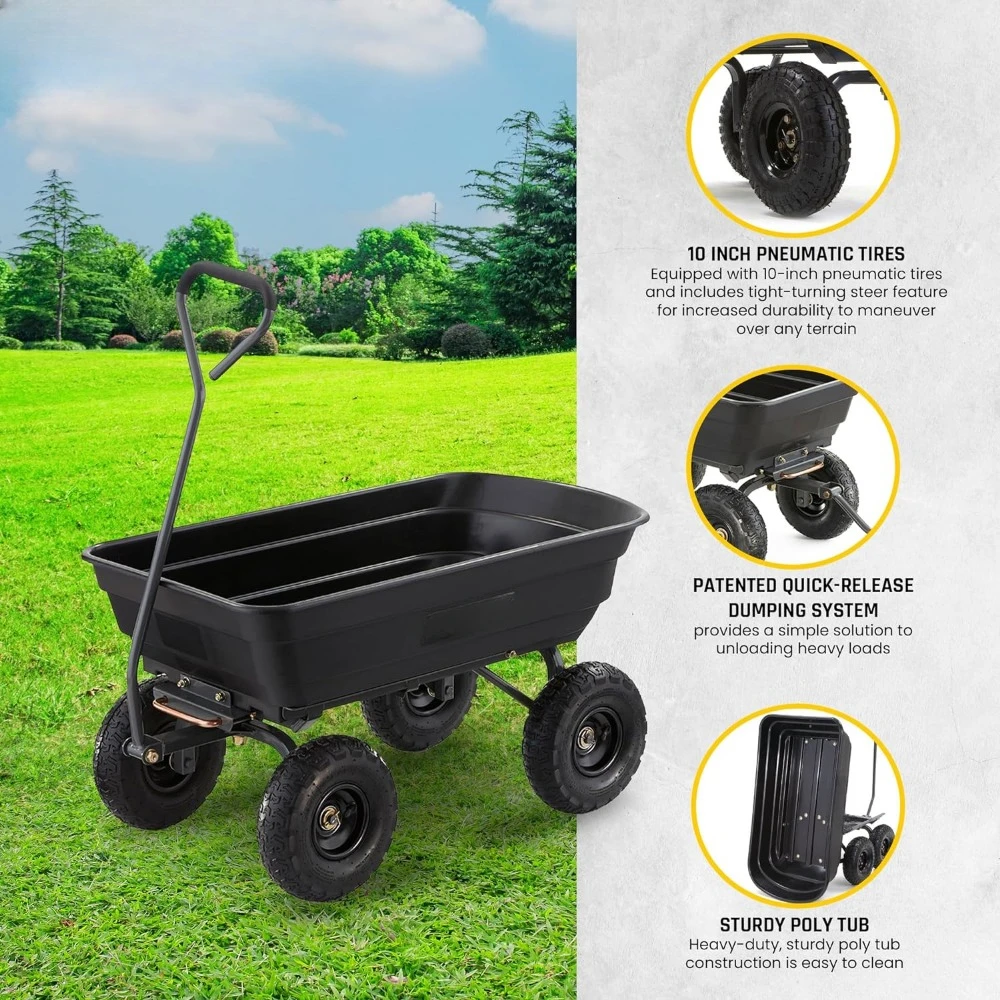 Folding Poly Garden Dump Cart – 600 lb Capacity, 10" Tires 5