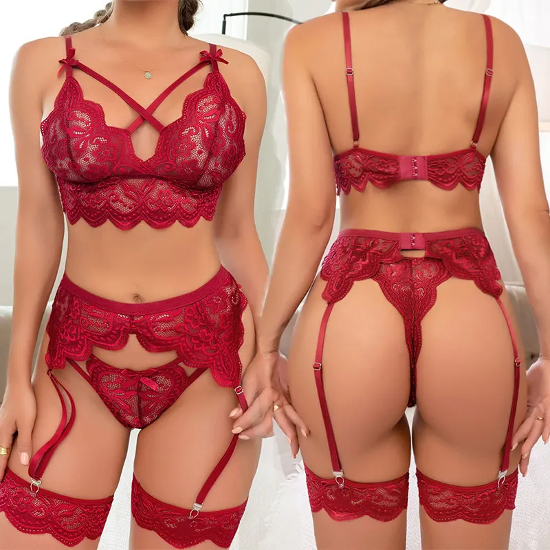 

Women's Underwear Sexy Erotic Lingerie Women Bra And Panty Garters 3pcs See Through Lingerie Sets Sexy Set Porn Sexy Costumes