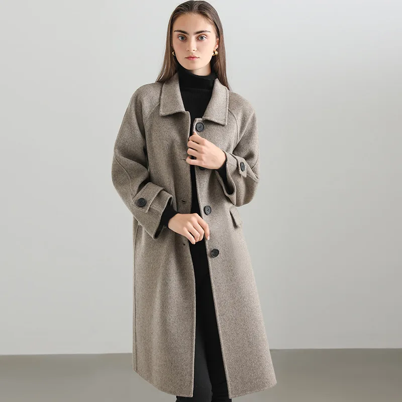 2023 Winter New Women Double-Sided Wool Overcoat Female Long Temperament Fashionable Woolen Outwear Solid Color Casual Outcoat
