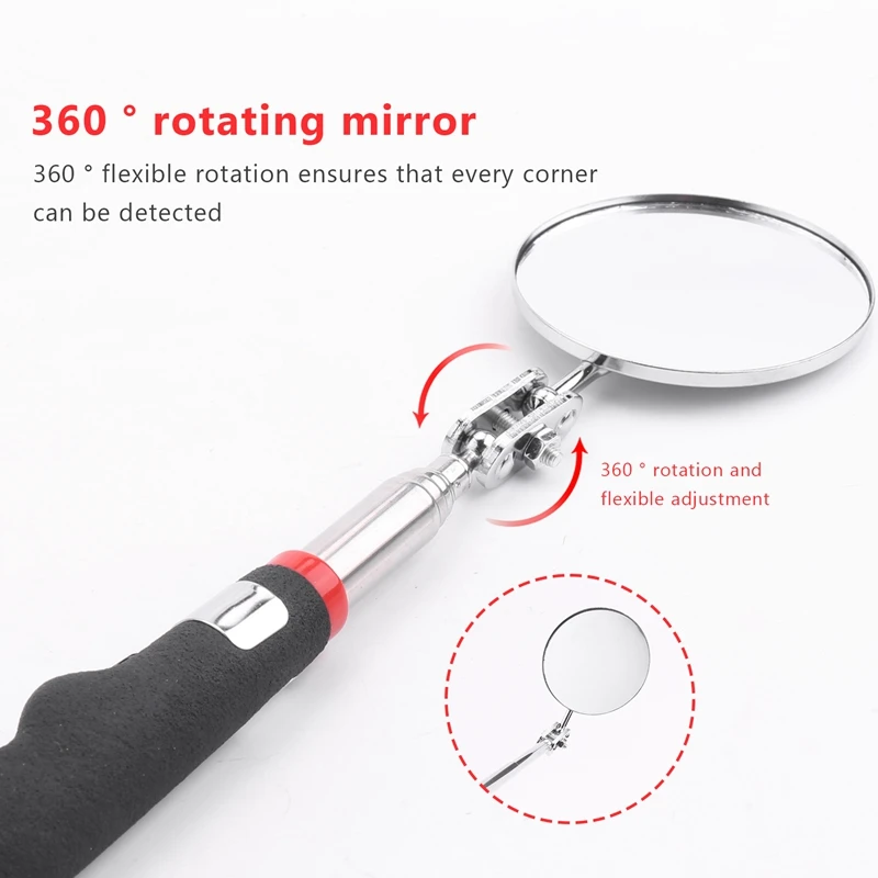 AA86 2-Pack Round 2-Inch Telescoping Inspection Mirror,Extends Up To 24.5 Inches,Black