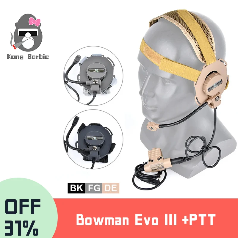 3 Colors Tactical Unilateral Headphone Bowman GEN 3 Headset Communication Earphone With Talkback Microphone Bungee Cord Headband