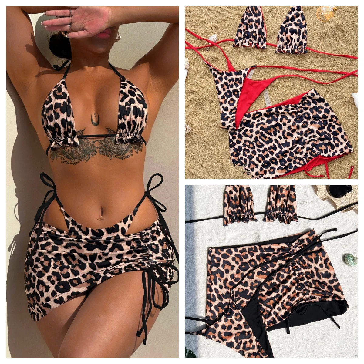 Bikini 3PCS Set Swimwear Women Swimsuit Leopard print Bikini Set Push Up Sport Tops Bathing Suits Women Summer Bikini Female
