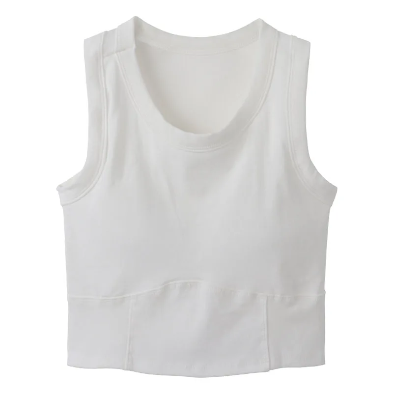 

Women's Sports Vest with Chest Pad Camisole Spring Short Inner Wear Outer Wear Beauty Back Bottoming Shirt Top