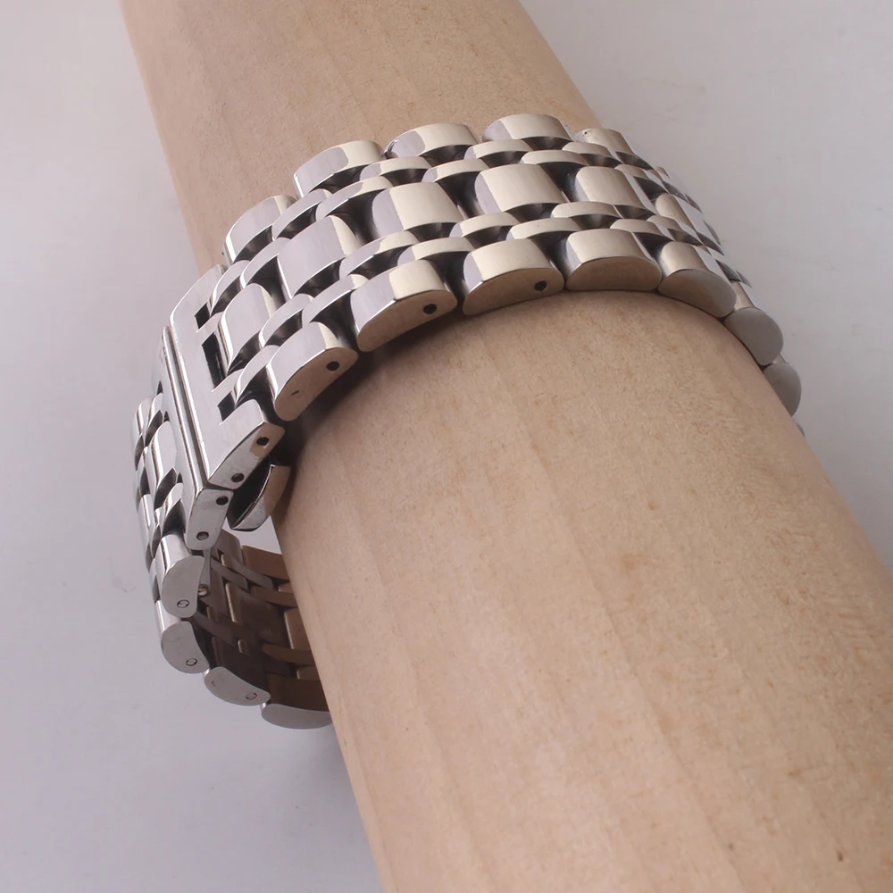 Silver Stainless Steel Polished Watch Strap with Butterfly Clasp