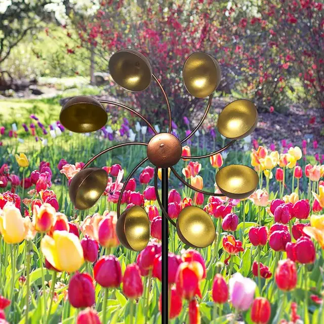 Napenergia -Hajtású Szélfém Fonó Parti Csapok Kézműves Szélmalom Szüreti Stílusú Kültéri Kerti Gyep Művészeti Dekoráció Tartozékok - Image 3