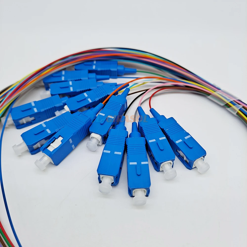 12 colored SC UPC Fiber Optic Pigtail 1.5m Sing Mode 9/125um 0.9mm Simplex PVC quality factory supply ftth