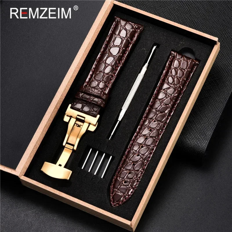 Luxury Embossed Leather Watch Strap with Butterfly Clasp