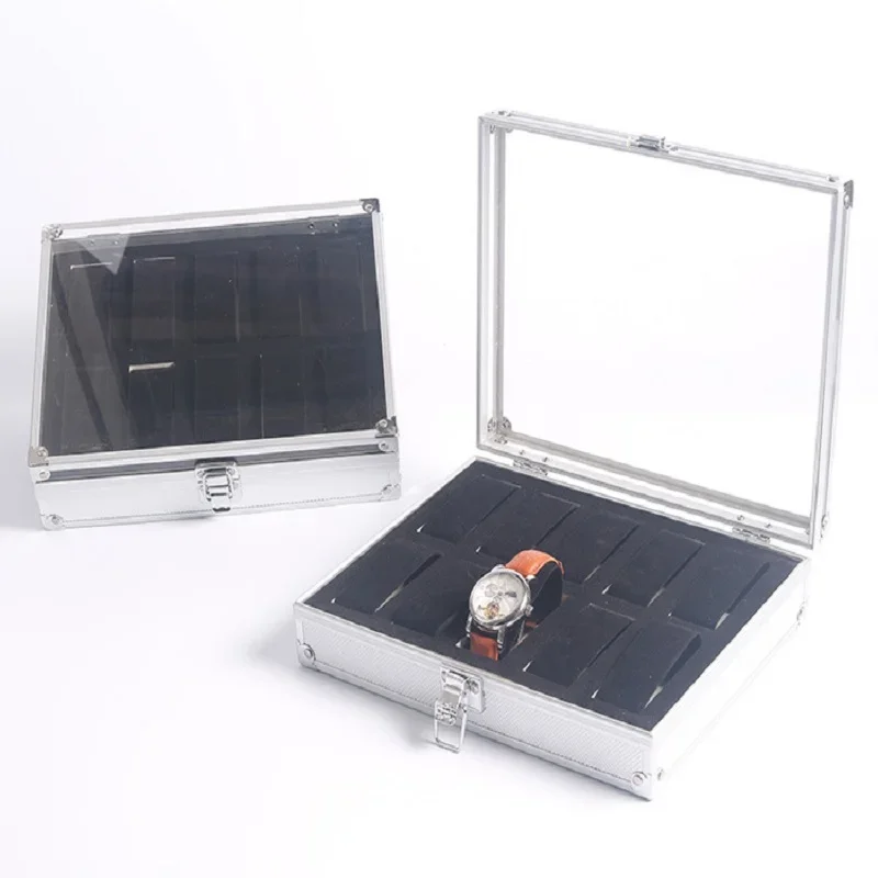 Deluxe Metallic Aluminum Watch Storage Box - Shatter-Resistant with Multiple Slots