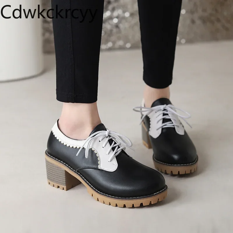 

Spring and autumn fashion Round head British wind Thick heel Women's Shoes Color matching Frenum high-heeled Women Shoes