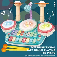 Kids Drum Set Toy for 3 Year Old Girl with Musical Instruments Microphone Lights Piano Keyboard Early Learning Educational Toys 1