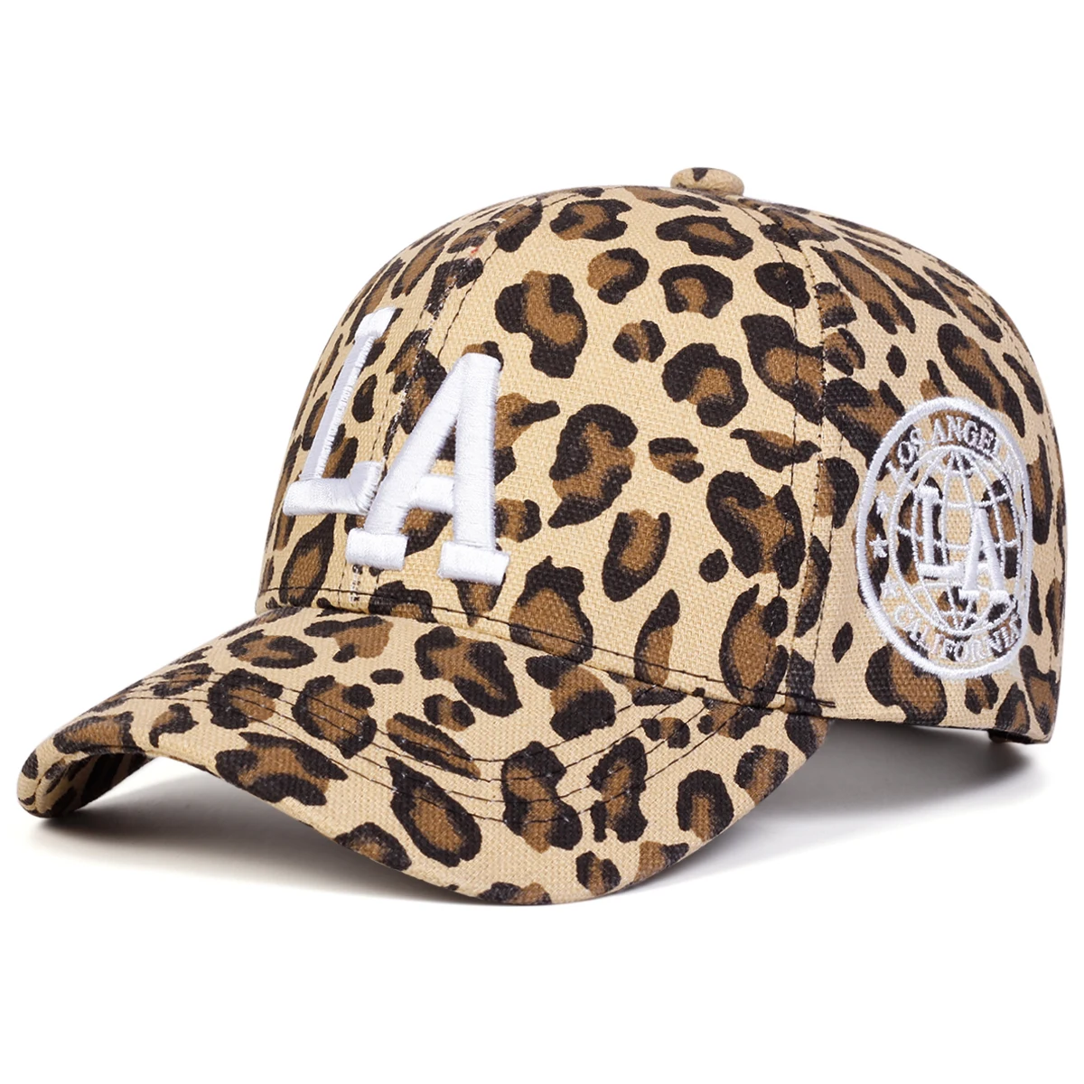Unisex-Baseballkappen mit LA-Buchstaben-Stickerei und Leopardenmuster, verstellbar, für den Frühling und Herbst, lässiger Sonnenschutzhut – Detail 5