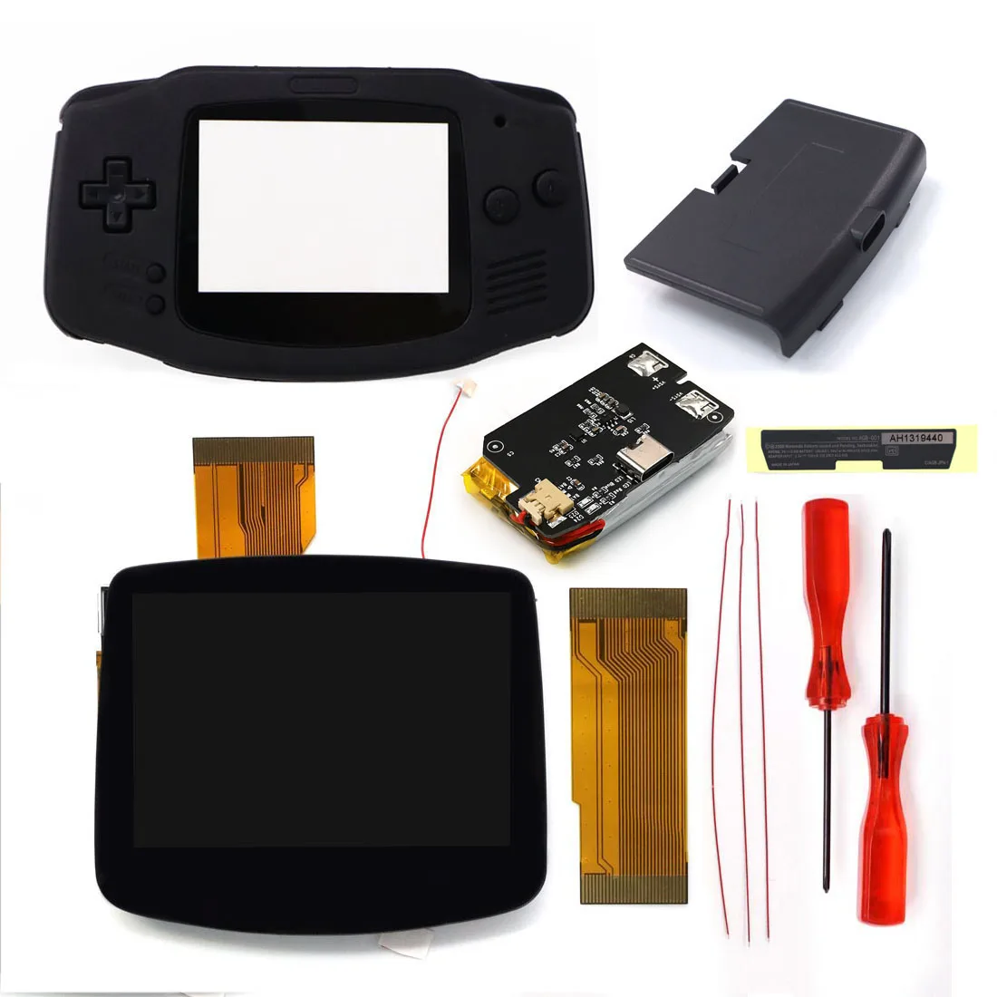 Drop In GBA IPS V5 LCD Screen Kits W/Customized 1800mAh Built-in Lithium Battery Type-C Charging Port  for GameBoy Advance Shell