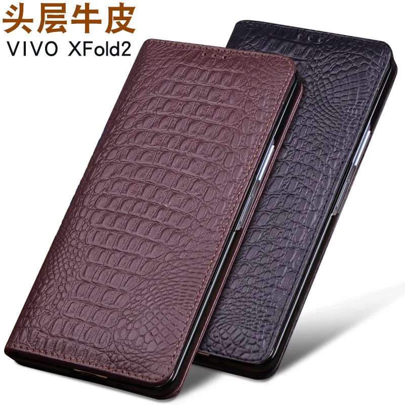 

Hot Sales Luxury Genuine Leather Magnet Clasp Phone Cases For Vivo Xfold2 X Fold 2 Fold2 Kickstand Holster Cover Case