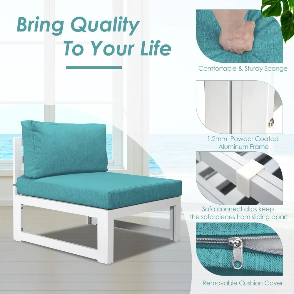 Aluminum terrace furniture with fire pit dialogue set, equipped with 29 inch deep seats (sky blue with white aluminum) 3