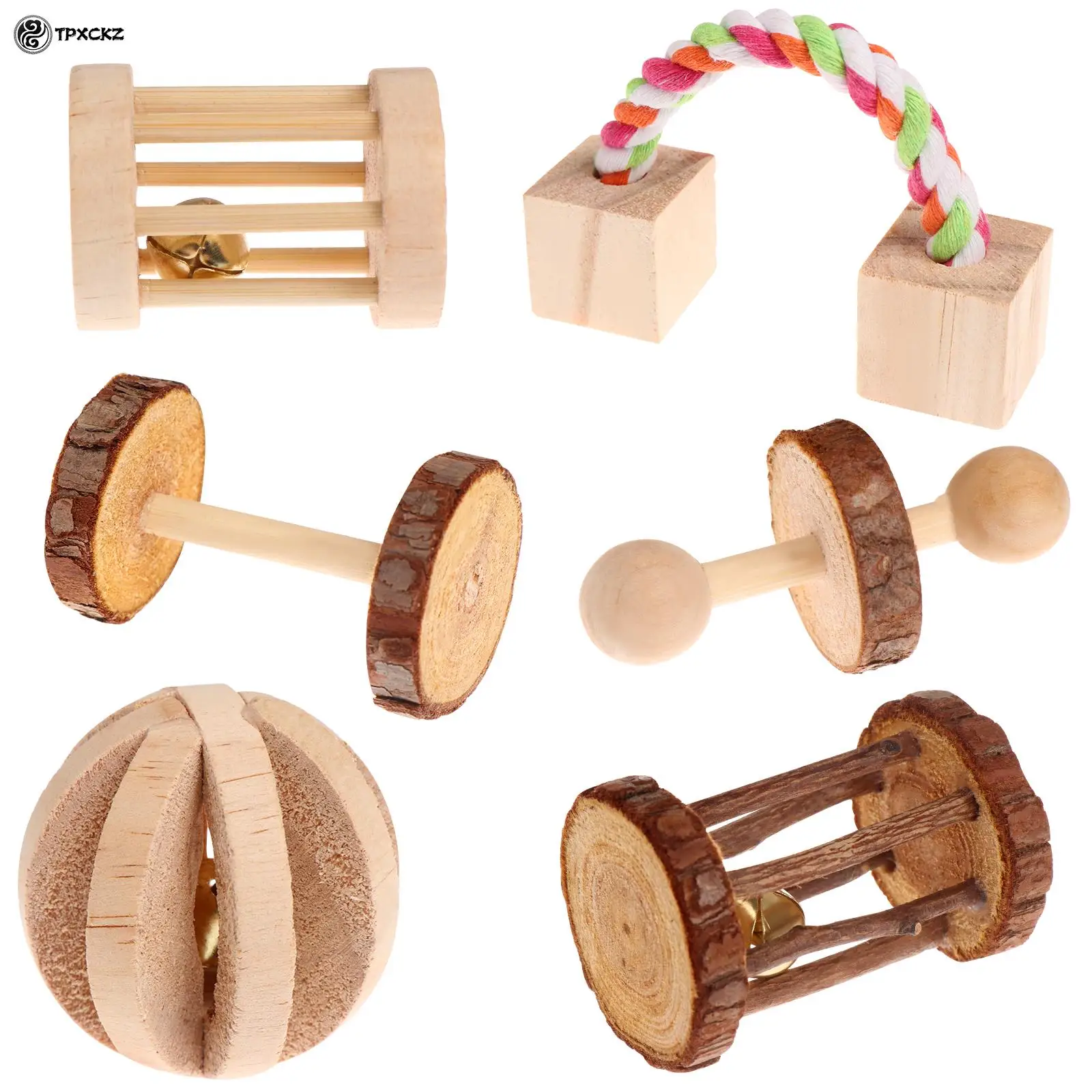 6Pcs/Set Pet Hamster Natural Wooden Chewing Toys 2