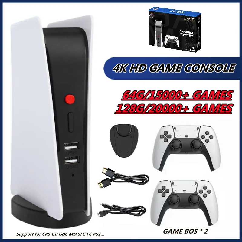 

M5-P5 Video Arcade Game Console 2.4G Dual Wireless PS5 Controller 4K HD 64/128G Built-in 20000 Retro Games for PS1/GBA/FC/DM/SFC