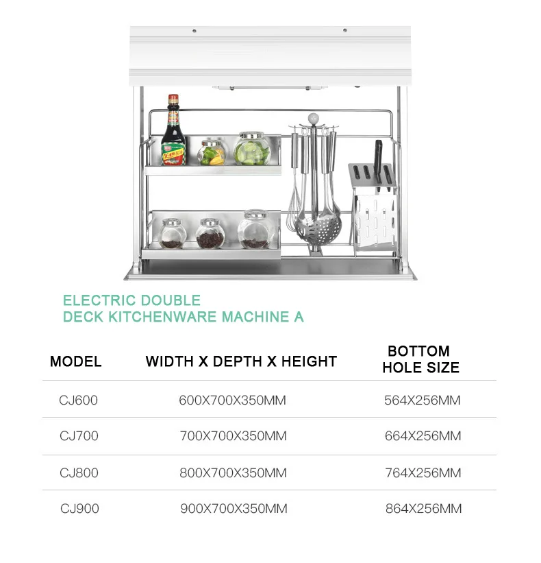 New Kitchen Cabinet High Cabinet Stainless Steel Wall Electric Lift Pull Basket Rack