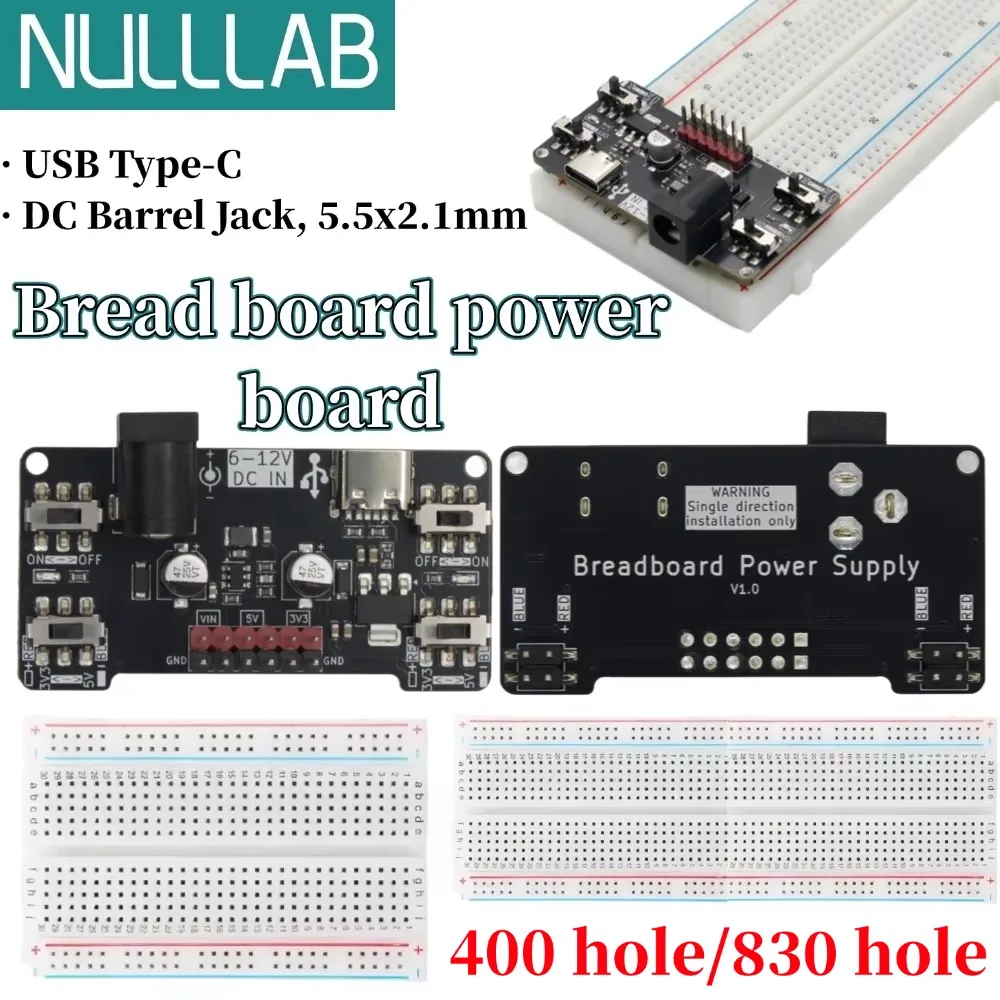 Dual Voltage Breadboard Power Supply with USB-C Interface and Adjustable Output
