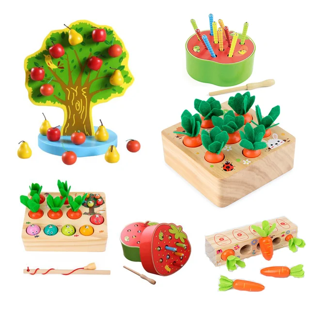 Kids Shape Matching Puzzle Toy Montessori Educational Toys Baby Carrot Harvest Games Wooden Toy Sorters For Children 1 2 3 Years 1