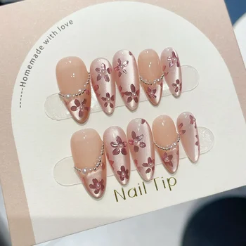 Blush Floral Almond Press On Nails