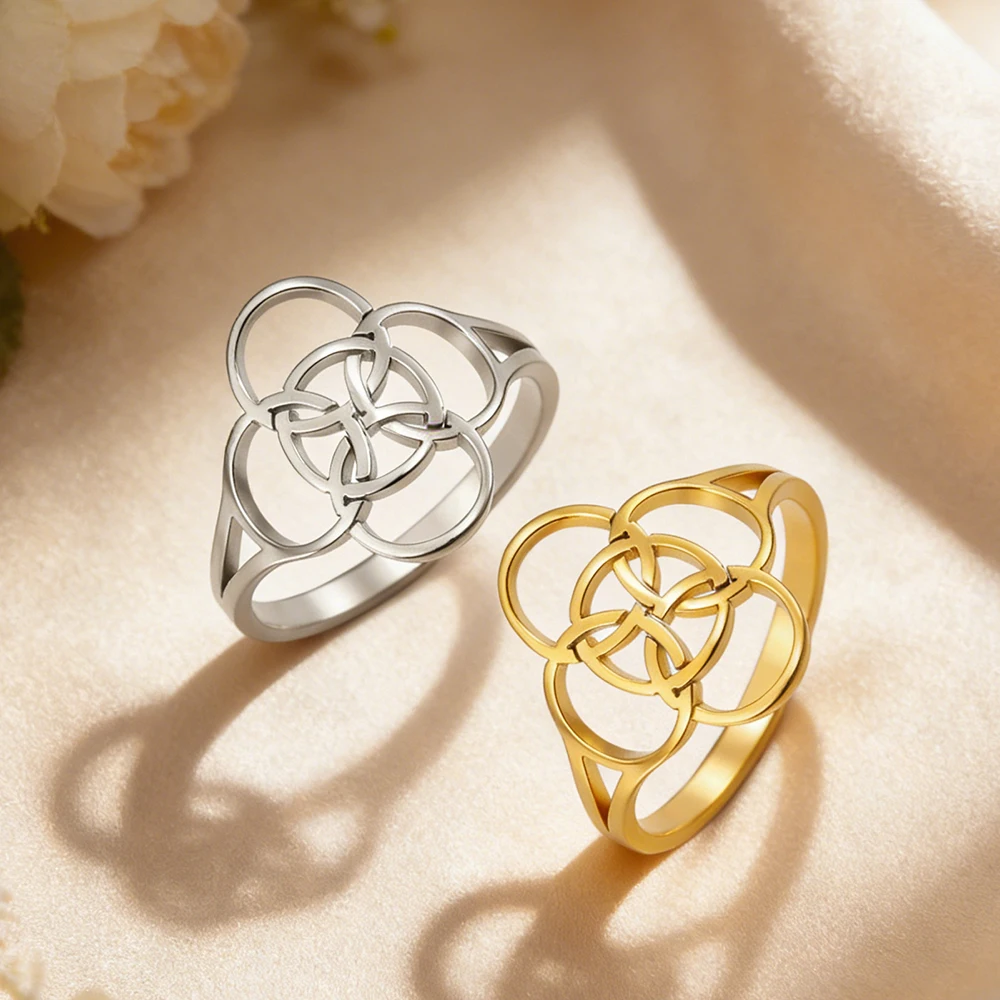 Dawapara Borromeanisches Kreuz Symbol Edelstahlring Keltisches Fünffach-Schutz-Amulett Erleuchtungssymbol Religiöses Geschenk