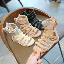 

Girls Roman Shoes Hot Sale Summer Princess Baby Fashion Korean Girl Princess Bow Sandals Children High Shoes Back Zip Solid Flat