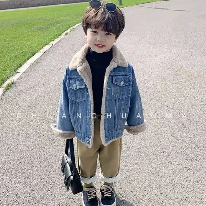 남아 데님 코튼 패딩 따뜻한 재킷 다운 파카, 어린이 캐주얼 편안한 오버코트 의류, 2025 겨울 신상