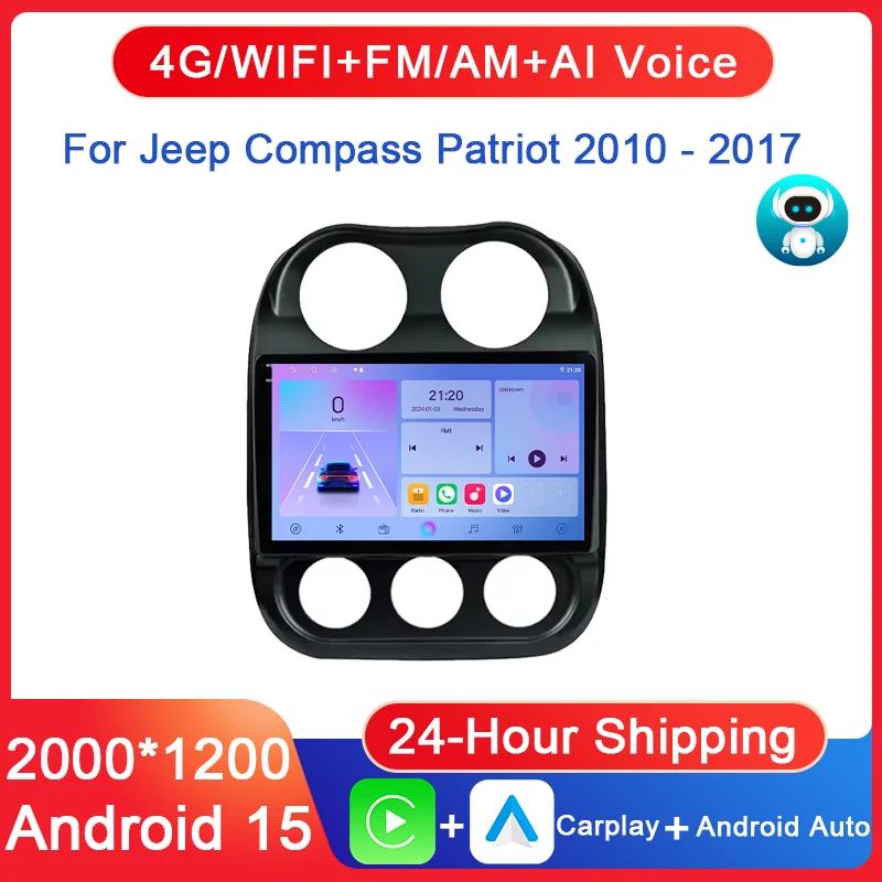 Autoradio 10.1 Pouces GPS Pour Jeep Patriot 2009-2016 & Compass 2010-2016 - Bluetooth, WiFi, Apple CarPlay