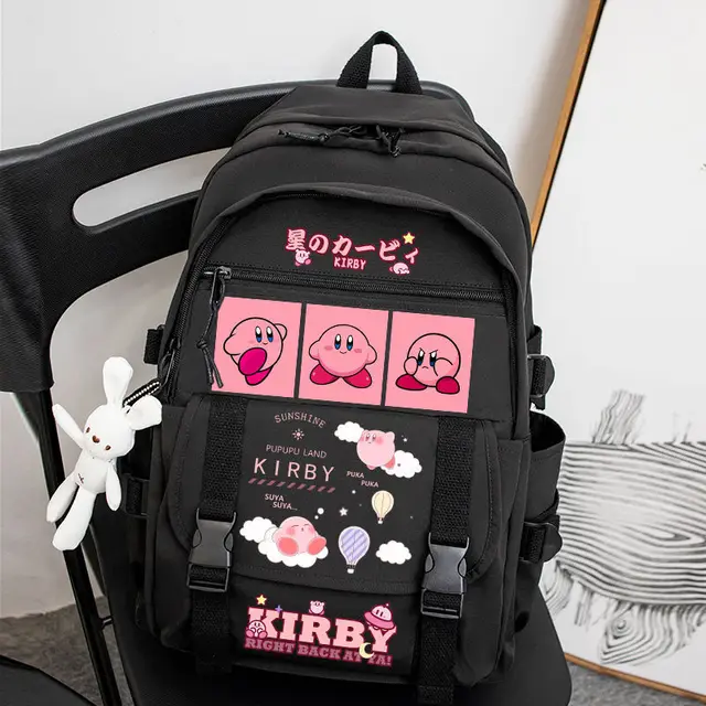 kawaii Kirby Anime Cartoon Waterproof Nylon Backpack Multi Pockets Large Capacity JK Lolita School Books Bag Travel Bag Gift