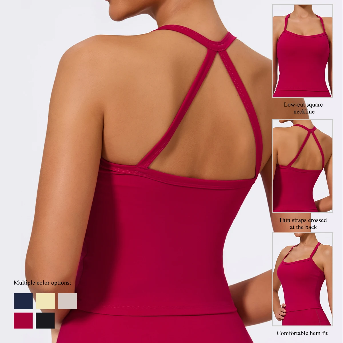 Hearuisavy Women Sports Tank Top Built in Bra Backless Yoga Camisole Slim Fit Workout Vest For Gym Running Fitness Training Wear - תמונה 2