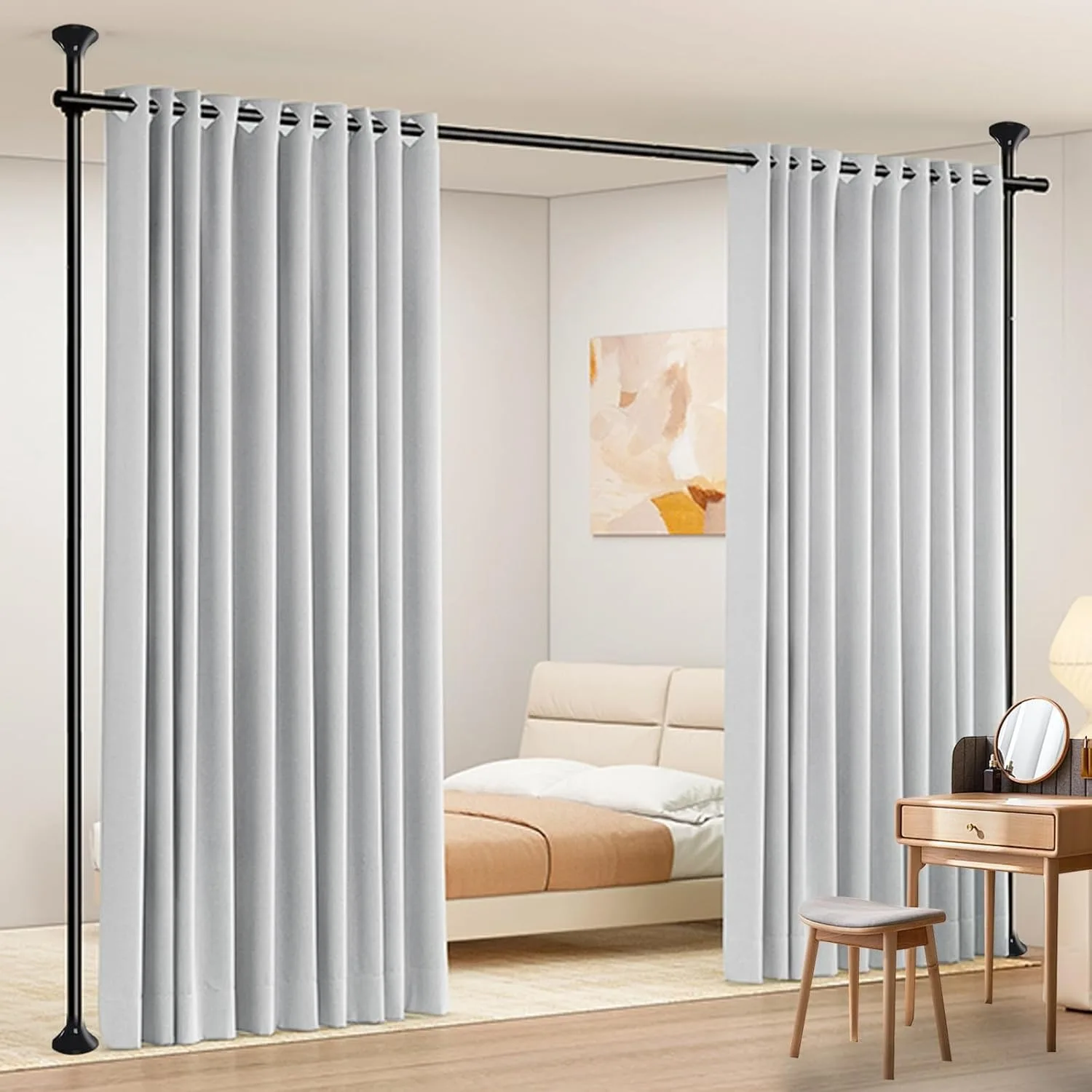 Room Divider Curtain Rod-Adjustable No Drilling Partition Room Dividers for Separation,4-10ft (H) 28-70inch(W)