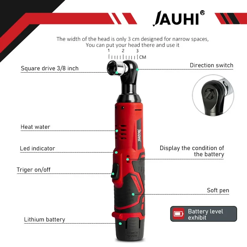 JAUHI Electric Wrench Set Cordless Electric Wrench 3/8 Ratchet Tire Repair Tool 12V High-capacity Battery Power Screwdriver Tool