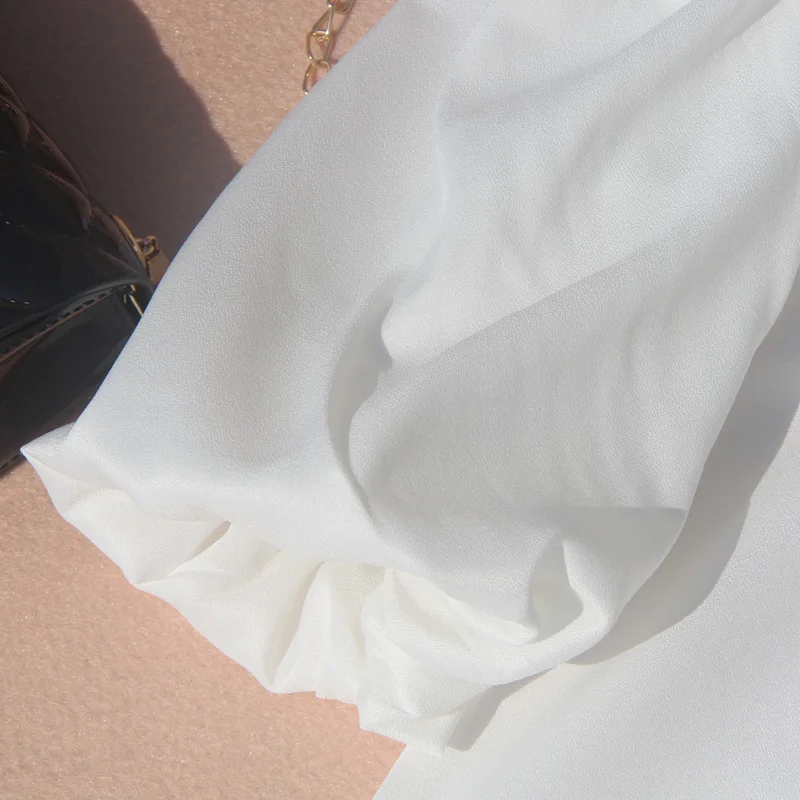 Korean Toddler Girl Puff Sleeve Top Chiffon Summer Children Nine Point Sleeves White Blouses Turn-down Collar Teen School Shirts