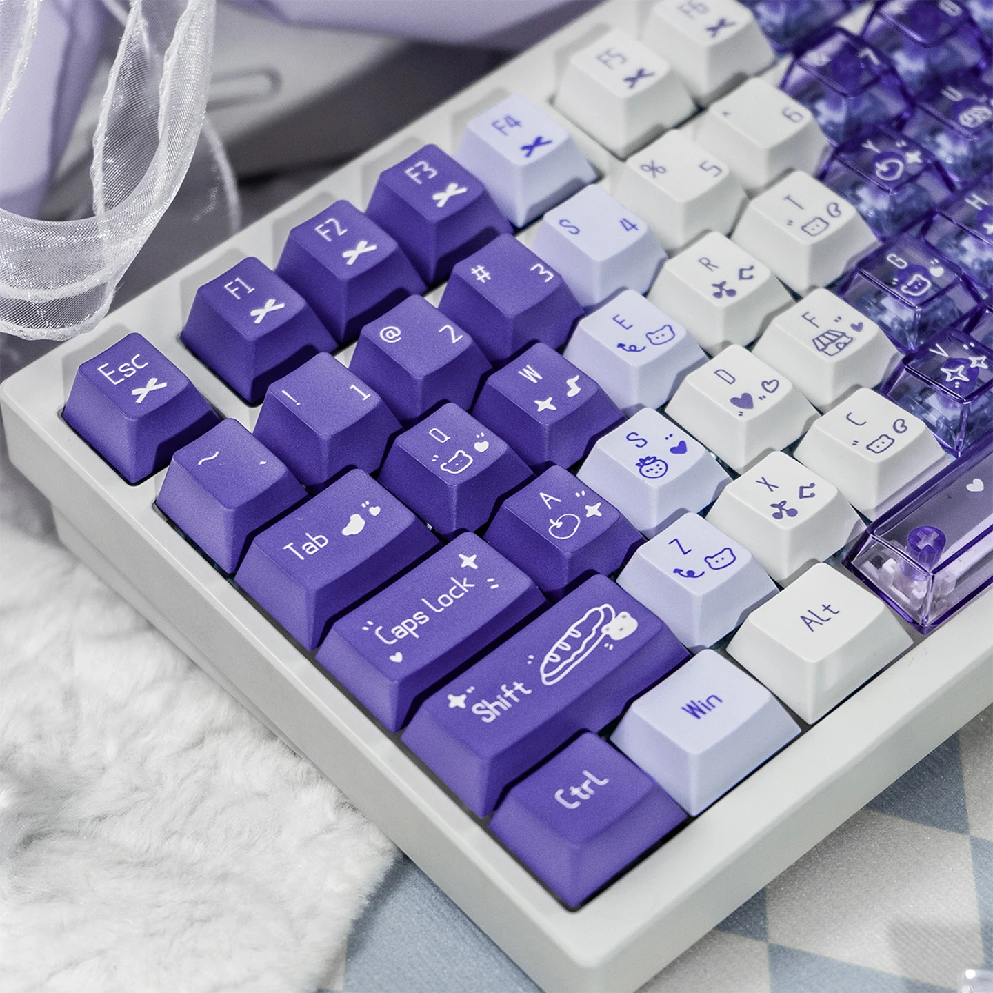 Gradient Purple Keycaps - Transparent Cute Style PC+PBT Cherry Profile Dye-Sub Keycaps