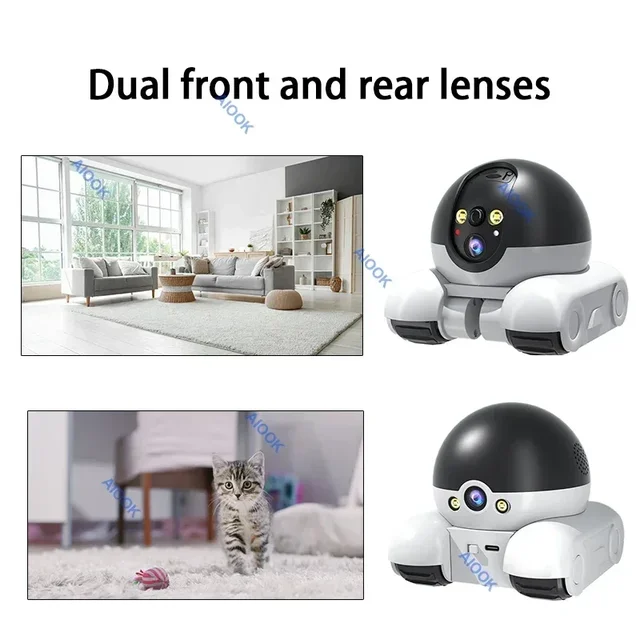 AIOOK Pet Camera HD 8MP 4K Dual Lens WIFI Camera Two-way Intercom Remote Pet Tracking Video Camera Night Vision 6