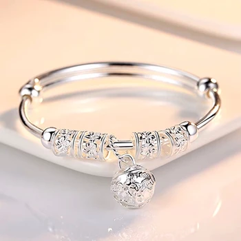 The Elegant Sterling Silver Bell Ball Adjustable Bangle Bracelet 1