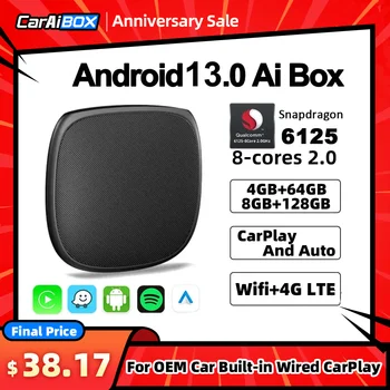 CarAiBOX 카플레이 Ai 박스, 퀄컴 6125 8 코어 CPU, 안드로이드 13.0, 무선 카플레이, OEM 차량용 내장 유선 카플레이