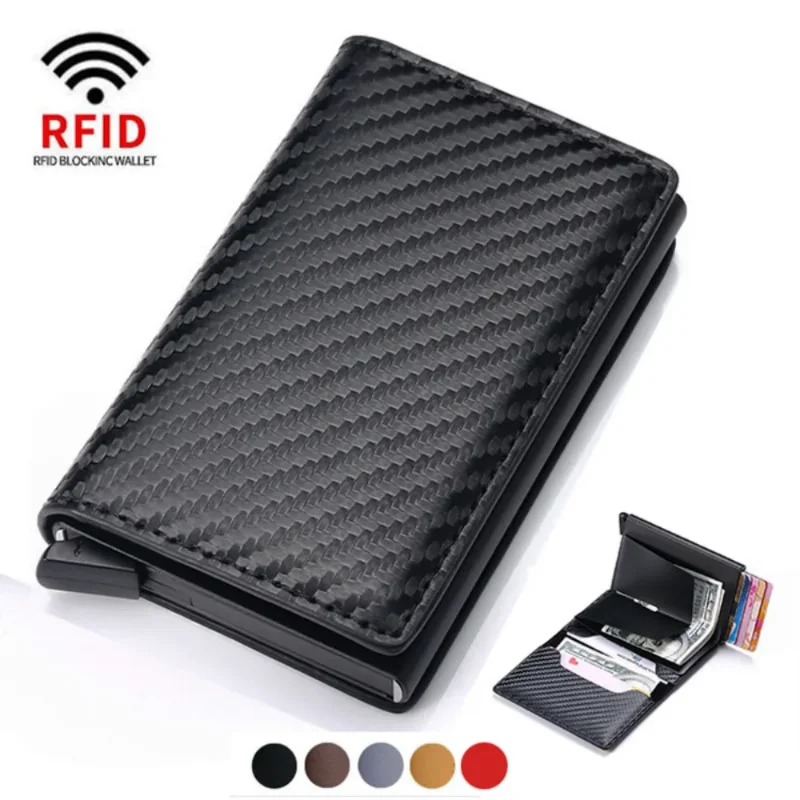 Top Quality Wallets Men Mini Purse Male Vintage PU Carbon Fiber Rfid Card Holder Small Smart Wallet Pocket Minimalist Wallet