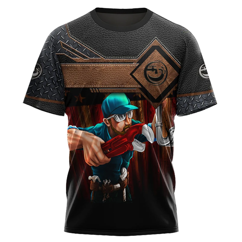 T-shirt homme imprimé 3d uniforme plombier col rond manches courtes_voghion.com