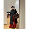 LUXURY Red Corduroy Wide Leg Pants for Women, Floor Length Casual Pants, Loose and Slimming, Minimalist, 2024 Autumn and Winter 4