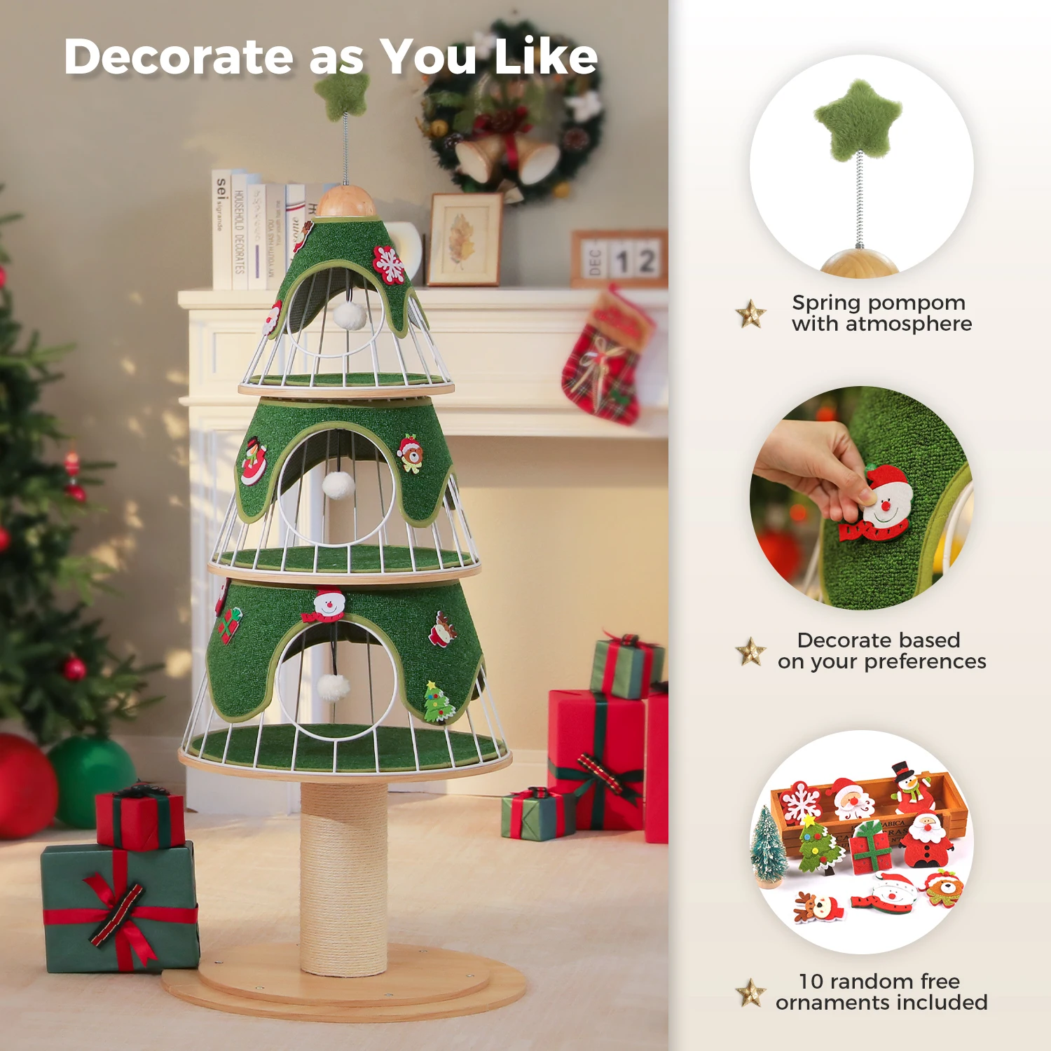 Decorazioni Natalizie Appendibili A Forma Di Gatto, Set Di 24 Pezzi In Legno, Per Albero Di Natale, Casa E Aula Scolastica