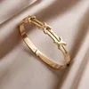 Classic Stainless Steel Metal Cross Geometric Bracelet for Women Elegant Letter Bangles Rust-proof Wrist Jewelry 4
